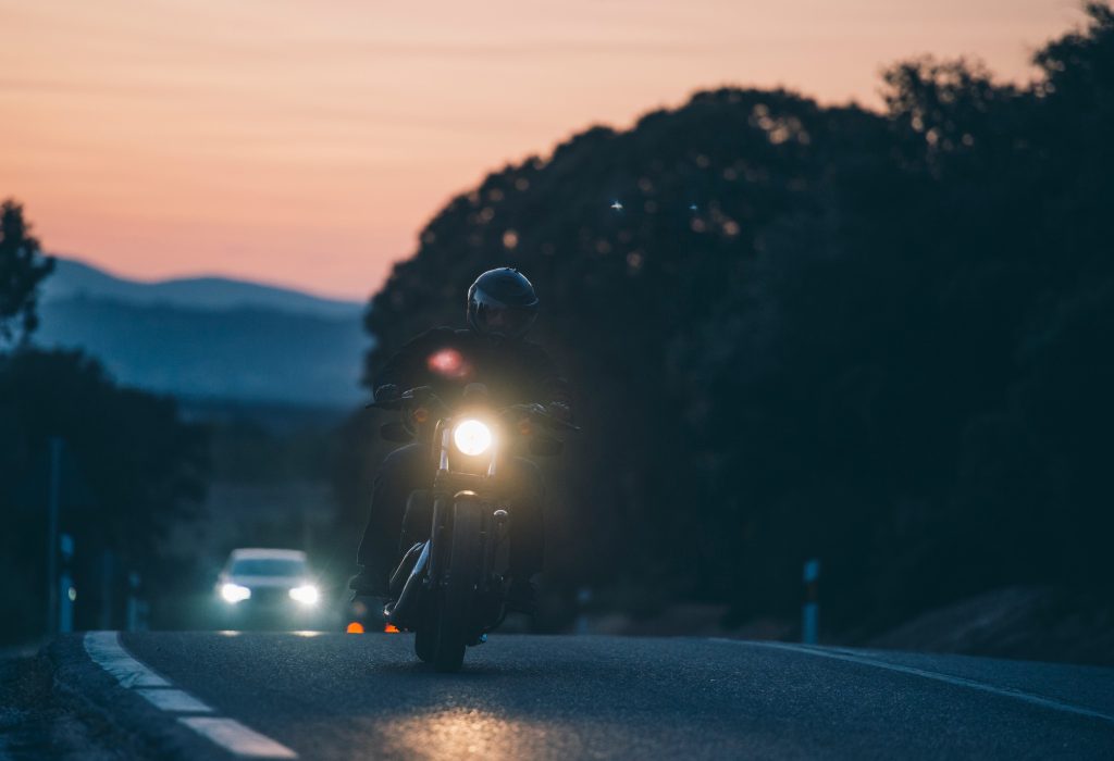 Man rides motorcycle