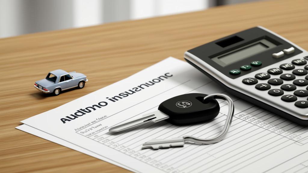 Car keys on auto insurance paperwork with a calculator representing affordable Dallas liability coverage