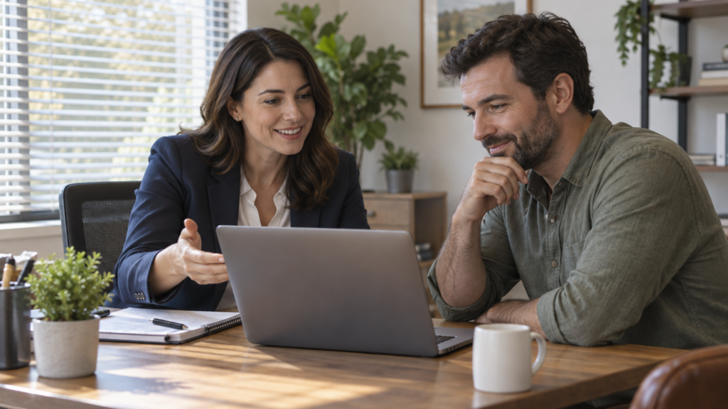 GI Auto Insurance agent reviewing commercial auto coverage with a Dallas small business owner